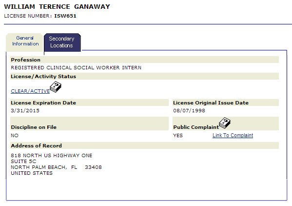 terry ganaway license status